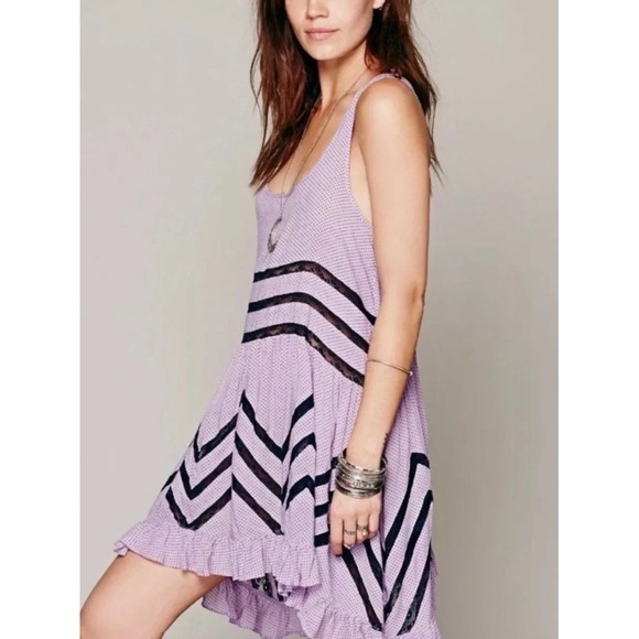 Free People Dresses & Skirts - Intimately Free People Voile & Lace Trapeze Dress M Purple Polka Dot Boho Fairy